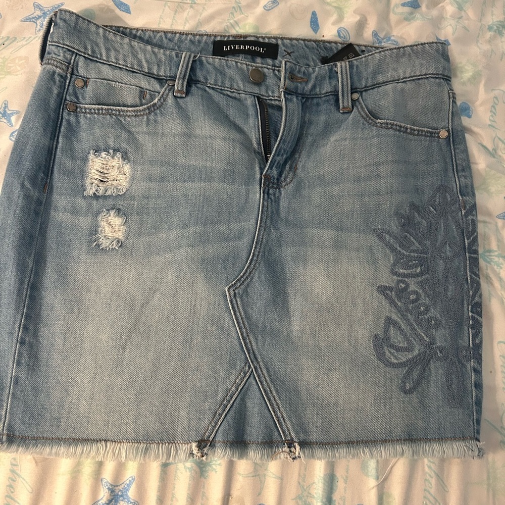 Liverpool Women's Blue embellished Denim Skirt 6